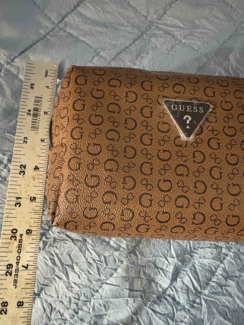 Guess Brown Monogram Wristlet Pouch with Logo Triangle New - Picture 7 of 8